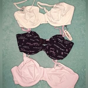 Victoria's Secret White, Black, and Pink Bras